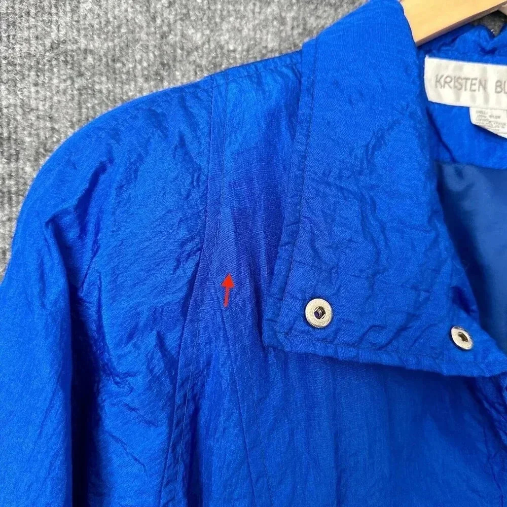 Vintage 90s Kristen Blake Windbreaker Womens M Blue Nylon Crinkle Loose Jacket - Picture 10 of 16